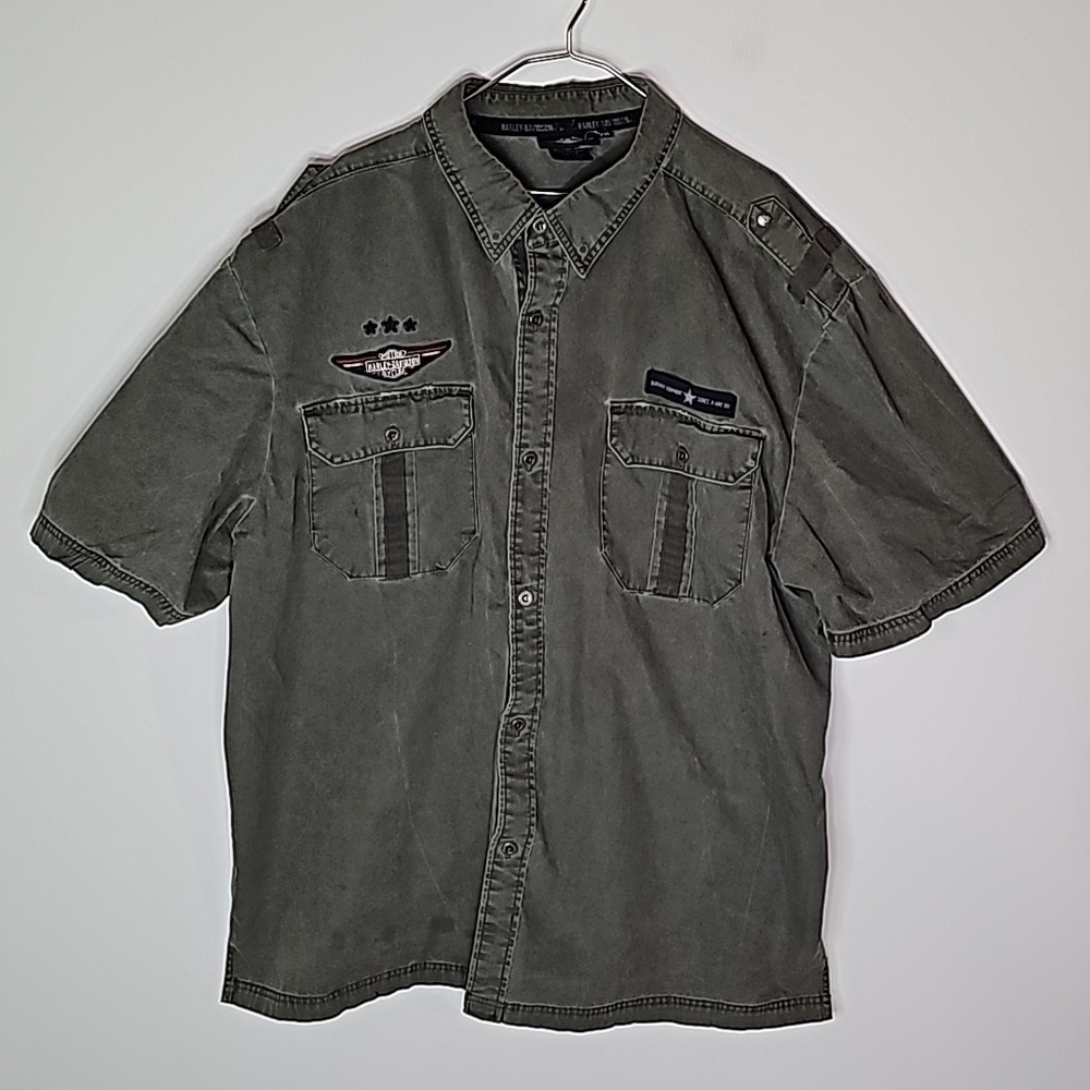 Harley Davidson XXL gray button down short sleeve shirt